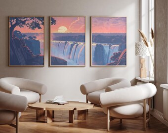 Viktoria Falls Fluss | Simbabwe - 3er Set - Fotodruck Poster - Reise Kunstdruck - 3er Set - Wandkunst