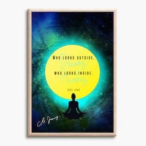 Carl Jung quote photo print poster - Pre signed - Who looks outside
