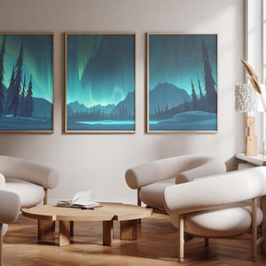 The northern lights | aurora borealis - Set of 3 - photo print posters - art print - Set of three - wall art