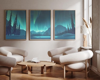 Die Nordlichter | aurora borealis - 3er Set - Fotodruck Poster - Kunstdruck - 3er Set - Wandkunst
