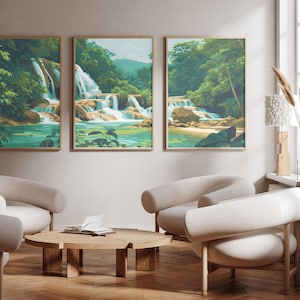 Cascade de Kuang Si | Luang Prabang - Lot de 3 posters - Impression photo - Impression d'art de voyage - Lot de trois posters - Laos