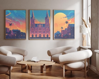 Saigón / Catedral de Notre Dame - Conjunto de 3 - carteles impresos con fotografías - Impresión de arte de viaje - Conjunto de tres arte de pared - Vietnam