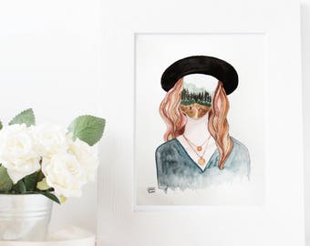 Printable Watercolor Painting Wall Art 8.5x11" - Forest Girl