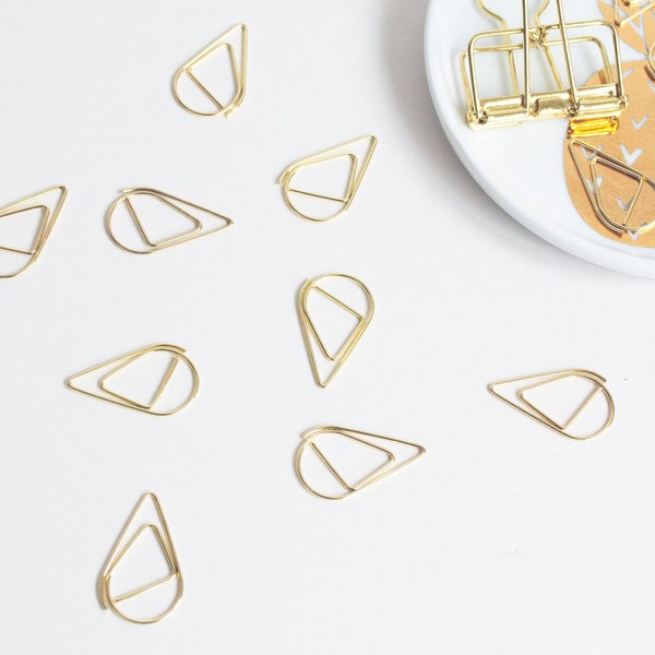 Gold Paper Clips, Teardrop Paperclips, Planner Accessories, Rose Gold Stationery, Scrapbook Paper Clasp, Copper Paper Clips, Invitation Clip