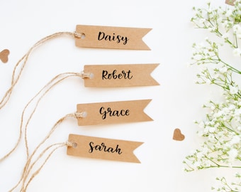 Hand lettered Mini Tags, Favour Tags, Calligraphy Name Tags, Wedding Kraft Tags, Rustic Place Cards, Little Flag Tags, Rustic Wedding Style