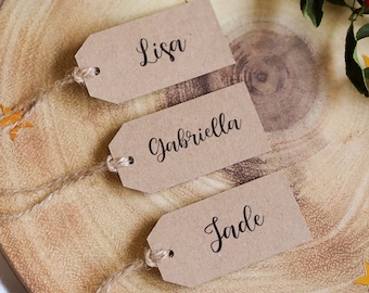 Wedding Place Card, Personalised Calligraphy Name Tags, Wedding Name Favour Tag, Kraft Tags, Hen Party Tag, Rustic Tags