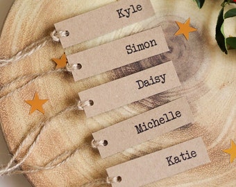 Wedding Place Card, Personalised Typewriter Font Name Tags, Wedding Name Favour Tag, Kraft Tags, Hen Party Tag, Rustic Tags