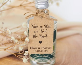Take a Shot we Tied the Knot, Personalised Wedding Bottle Tags, Wedding Favour Tag for Little Bottles, Scallop Kraft Tags, Rustic Tags