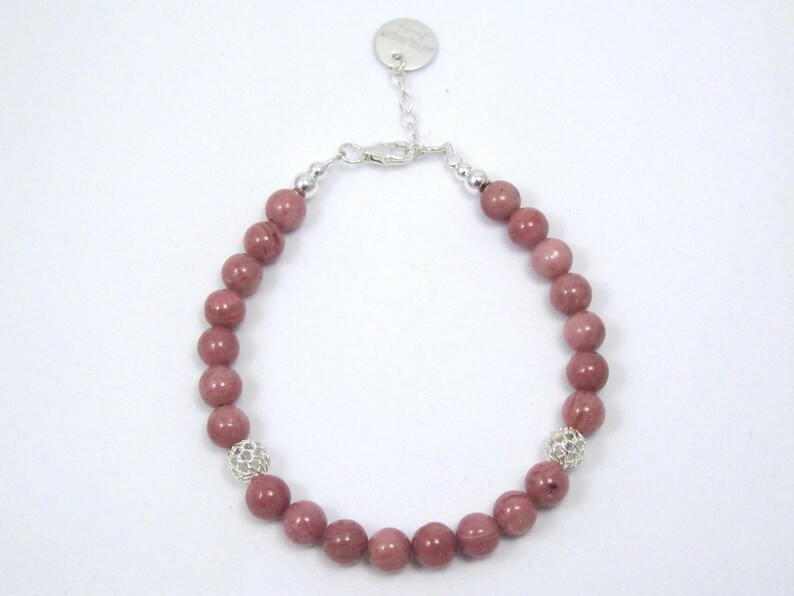 emotion shield stone Rhodonite and silver confidence gemstone Mindfulness gift Valentine/'s day Rhodonite gemstones bracelet