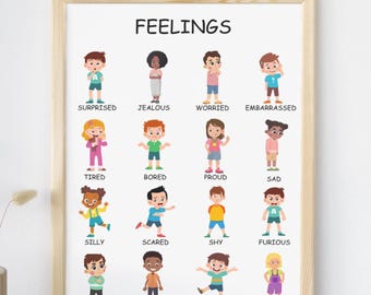 Kids Emotions Poster Printable | Feelings Chart for Children | Colorful Kids Faces & Emotions | Preschool Classroom Decor | Digital Download