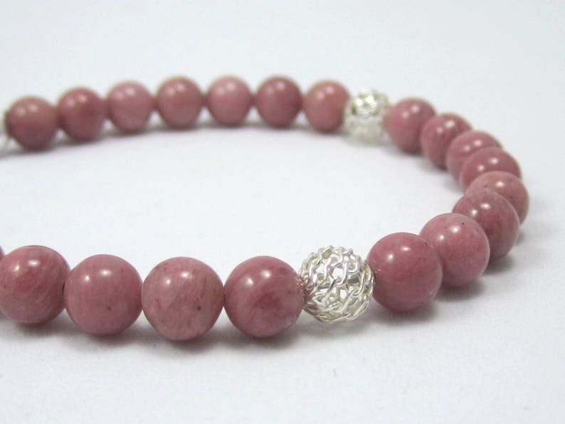 emotion shield stone Rhodonite and silver confidence gemstone Mindfulness gift Valentine/'s day Rhodonite gemstones bracelet