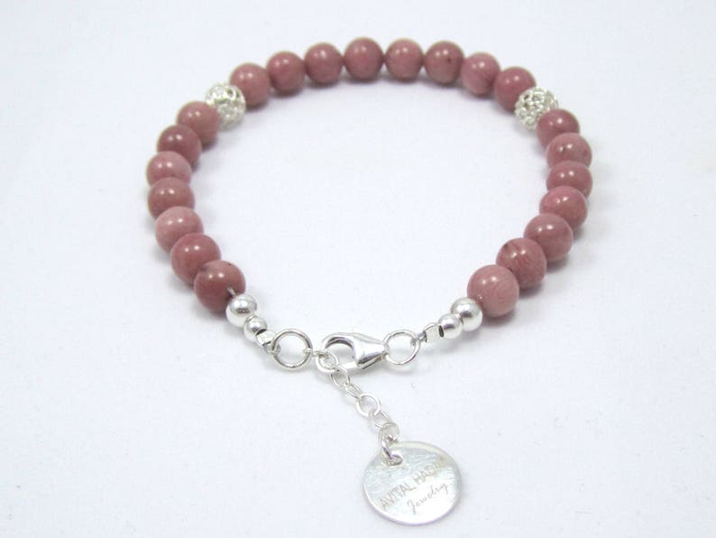 emotion shield stone Rhodonite and silver confidence gemstone Mindfulness gift Valentine/'s day Rhodonite gemstones bracelet