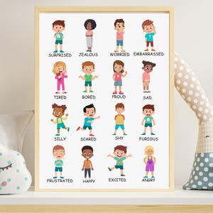 Póster de emociones, Tabla de sentimientos para niños pequeños, Rincón de la calma para niños pequeños, Arte mural para guardería, Póster educativo para niños pequeños, Arte mural para niños, Mis sentimientos