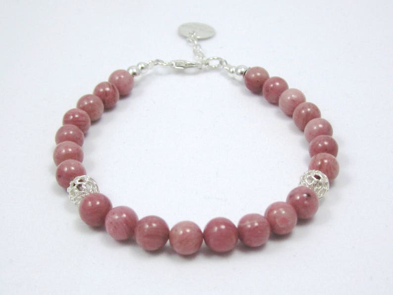 emotion shield stone Rhodonite and silver confidence gemstone Mindfulness gift Valentine/'s day Rhodonite gemstones bracelet