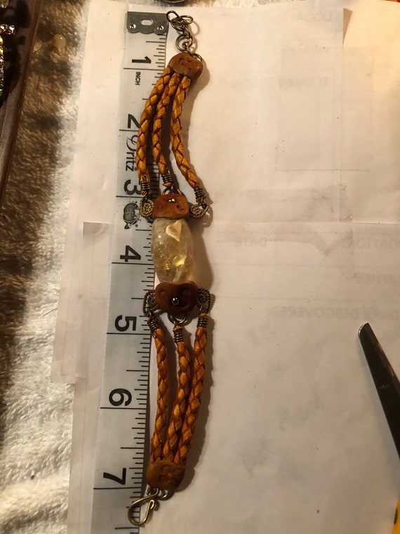 Rutilated Quartz three strand leather bracelet - image 3
