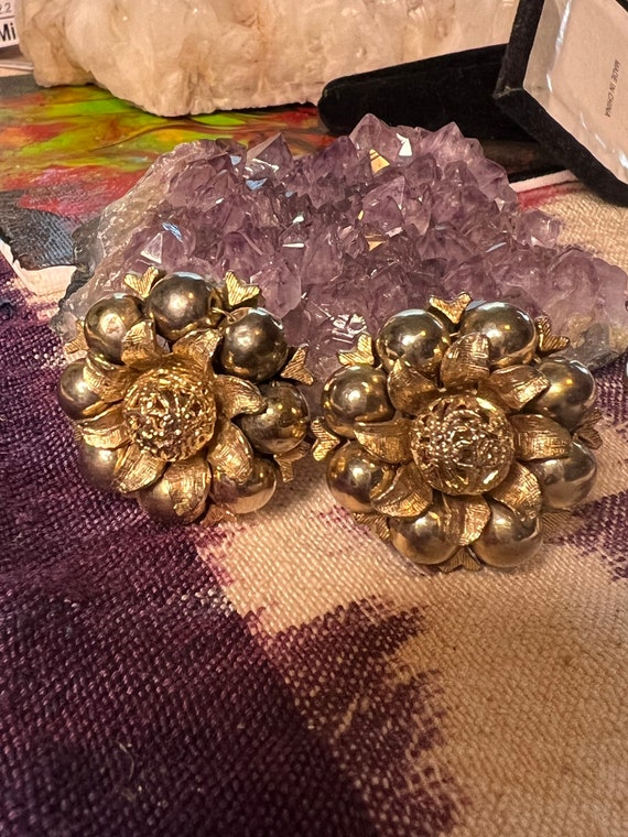 Heavy floral gold-tone Kramer earrings