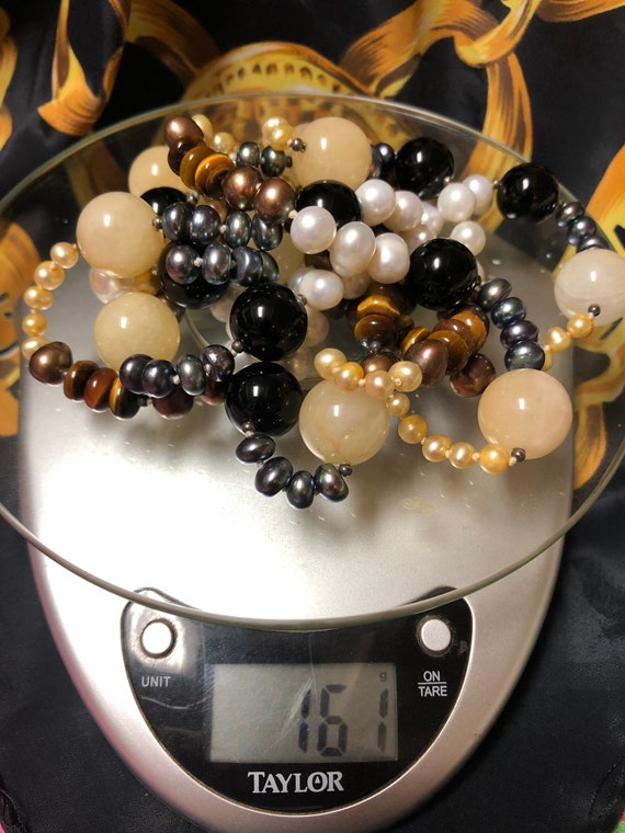 Honey jade and black onyx with tigers eye beads n… - image 2