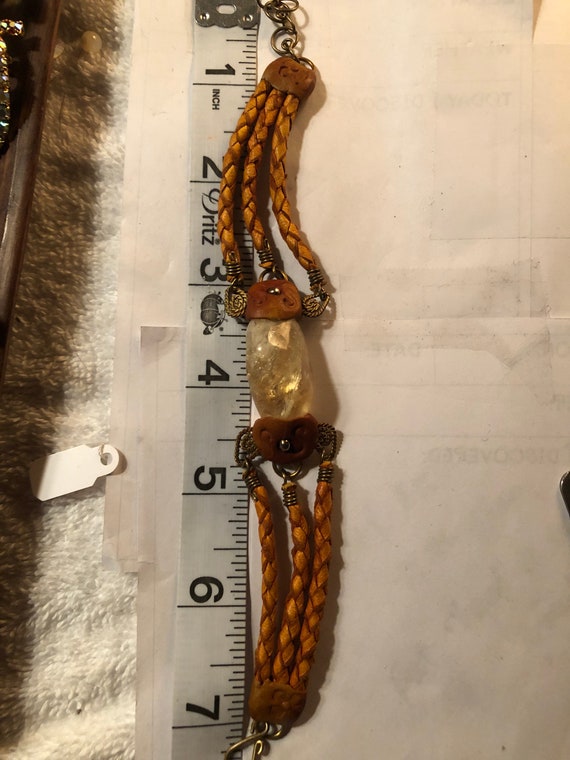 Rutilated Quartz three strand leather bracelet - image 6