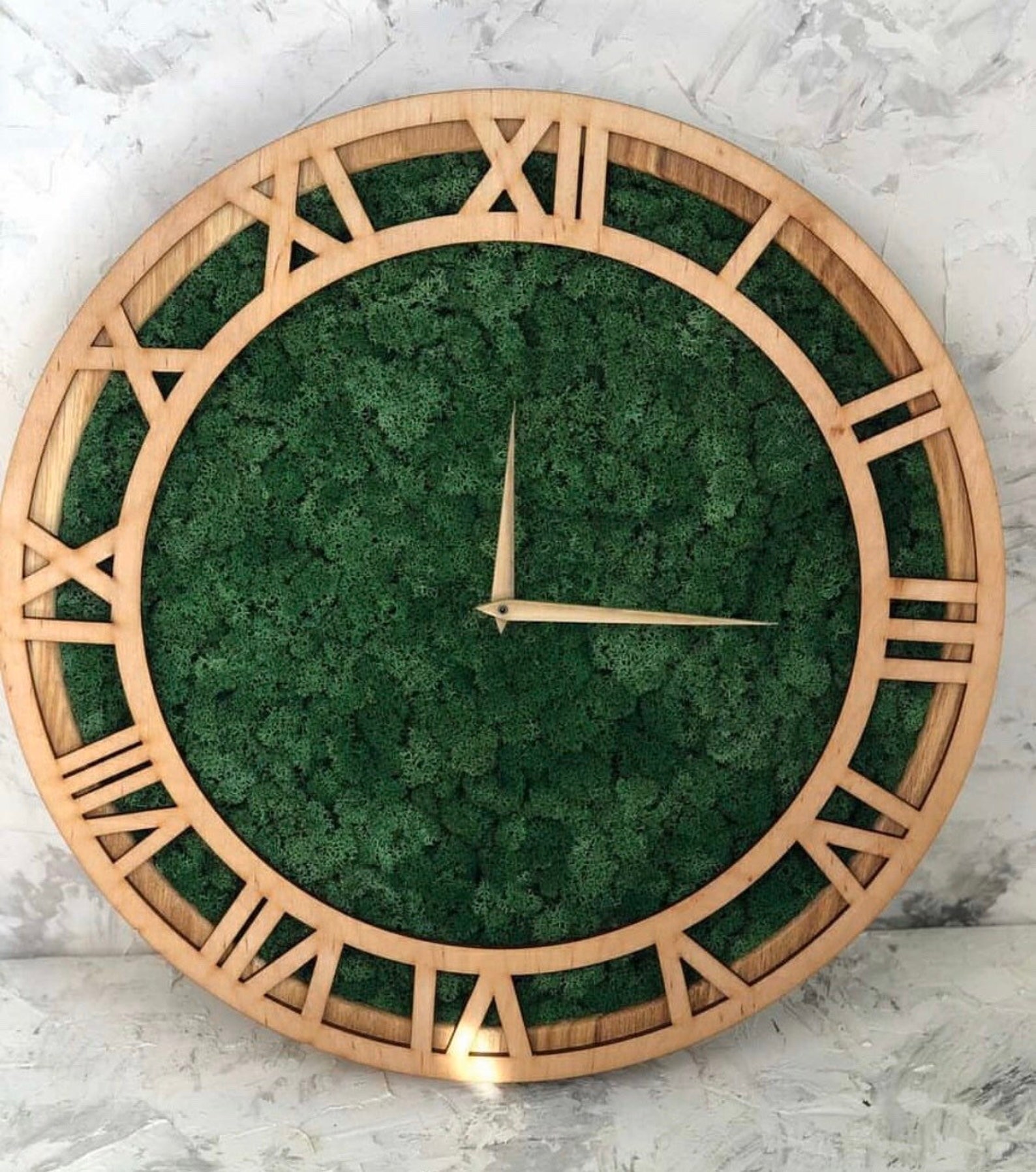 Wall wood clock with natural moss Natural decor Wall decor Etsy