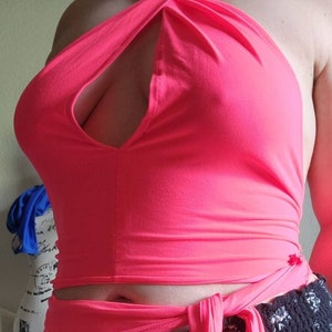 Summer top ~ halter wrap top ~ unisex halter top ~ unisex top ~ pink top ~ knit Wrap top ~ one size wrap top ~ stretchy top ~ crop top