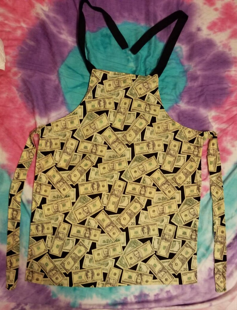 Adult Money Apron ~ Dollar bill print Apron ~ Fun Apron ~ One size Apron ~ Fun Print Aprons ~ Unisex Apron
