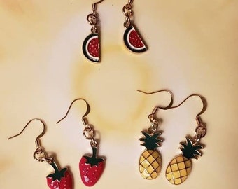 Fruit Earrings ~ Pineapple Earrings ~ Strawberry Earrings ~ Watermelon Earrings ~ Fun Earrings ~ small earrings ~ dangle ~ Cute earrings