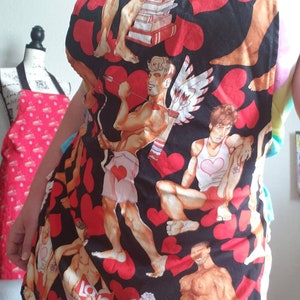 Adult apron ~ Unisex Apron ~ Bib Apron ~ Fun Apron Handmade Print fabric apron ~ sexy men apron ~ Black apron ~ heart apron ~ cupid apron