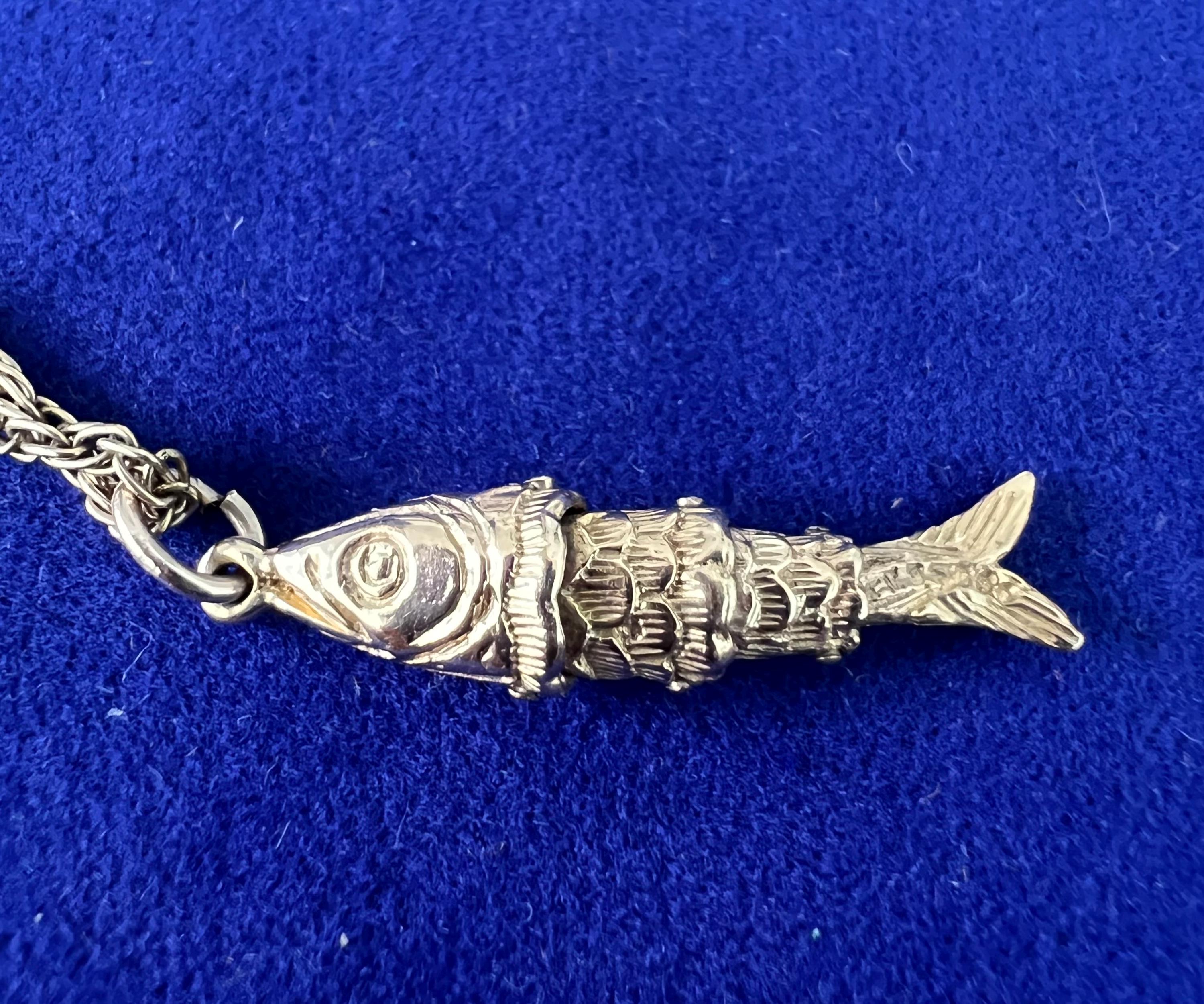 Vintage 9 Kt Gold Articulated Fish Pendant and Chain - Etsy