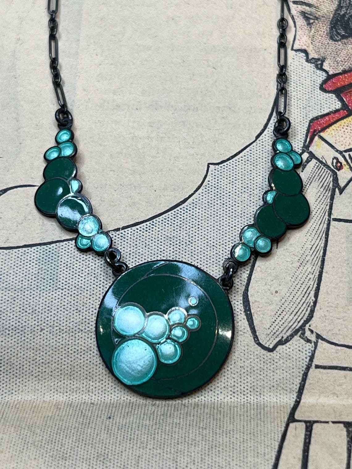 Art Deco Enamel and Sterling Silver Bubble Necklace Hallmarked - Etsy