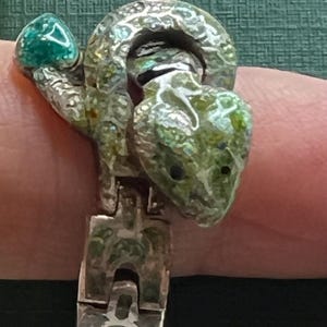 Vintage Auténtico, "Margot De Taxco" esmalte flexible y anillo de serpiente de plata de ley