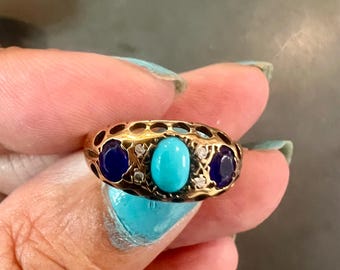 Edwardian 18 kt ring w  turquoise size 6