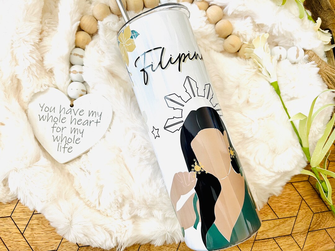 Filipina Girl Dual Lid, Twist off Water Bottle 20 Oz Tumbler, Filipino