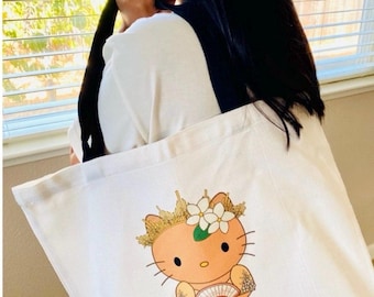 TOTE-Filipiniana Kawaii Cat Tote Bag, Maria Clara Tote, Cute Kawaii Character, Cartoon Character, Filipina Dress, Filipina, Filipino Culture