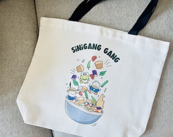 TOTE-Sinigang Gang Large Tote Bag, Filipino Food Tote, Kawaii Characters, Cartoon Characters, Filipino Pork Dish, Popular Soup, Filipino