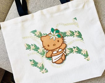 TOTE - Bolso de mano inspirado en Hawái, con diseño de lei, personaje kawaii y ambiente tropical