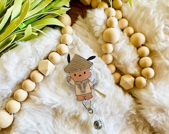 BADGE REEL-Filipino Barong Kawaii Dog All Retractable Badge Reel, Filipino Straw Hat, Alligator Clip,  Swivel Clip, Work Badge