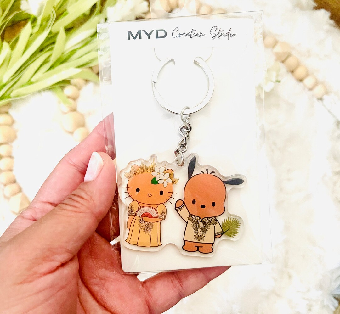 Filipino Inspired Couple Keychain, Cute Kawaii Cat, White Kawaii Dog