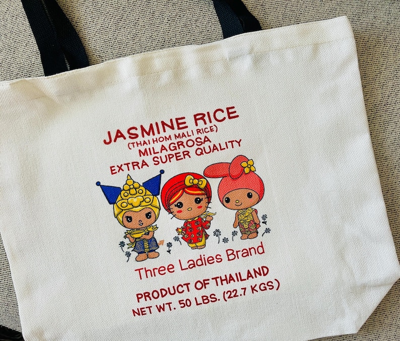 Tote-kawaii Jasmine Rice Tote, Asian Tote, Rice is Life, Three Ladies ...