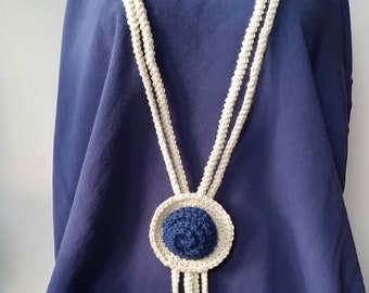 Navy white crochet necklace, gift for her
