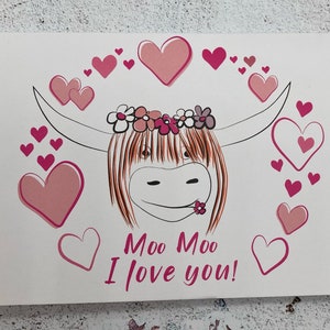 Carte de voeux - Moo Moo Je t'aime ! - Intérieur vierge - Livraison GRATUITE au Royaume-Uni