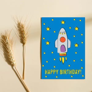 Carte d'anniversaire pour enfants - Fusée - High Five, vous avez cinq ans ! - Intérieur vierge - Livraison GRATUITE au Royaume-Uni