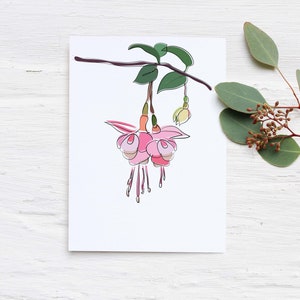 Tarjeta de felicitación floral - Flores Fuscia - En blanco por dentro - Entrega GRATUITA en el Reino Unido