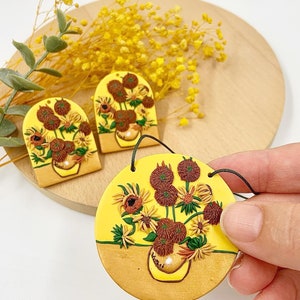 Sunflowers Necklace and Earrings Set, Floral Polymer Clay Jewelry Set, Elegant Art Deco Style Jewelry, Matching Necklace and Earrings
