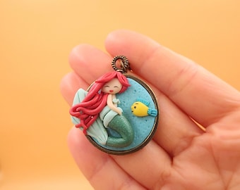 Ariel The Little Mermaid Necklace, Ariel The Little Mermaid Pendant Necklace, Pendant Handmade, Fairies Necklace, Polymer Clay Doll Necklace