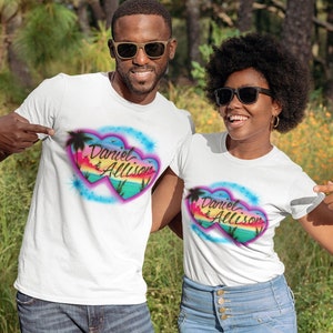 Airbrushed T-Shirt Paare Herz Strand Design * 2 Namen