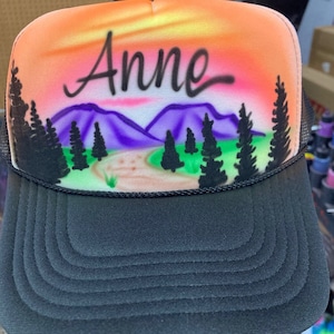 Airbrushed Trucker Hat * Mountains * Trail * Trees  * Hiking * Nature