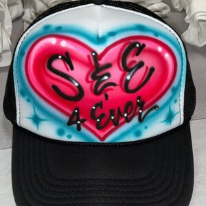 Airbrushed Trucker Hat * Heart * Couple * 4 Ever