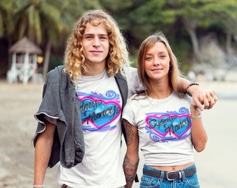 Airbrushed T-shirt Couples Swirly Heart Design * 2 Names