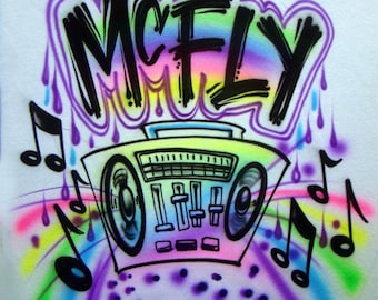 Airbrush T-shirt - 80's - 90's  - Boom box - Hip Hop - Music - Graffiti