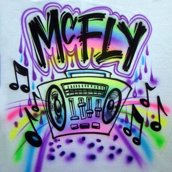 Airbrush T-shirt - 80's - 90's  - Boom box - Hip Hop - Music - Graffiti